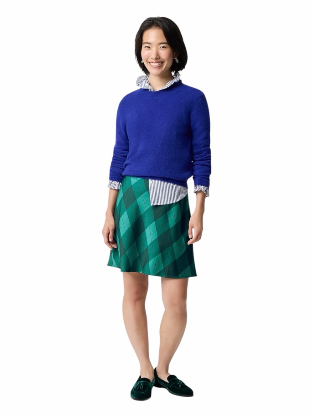 NWT! J. Crew Dark Green Argyle Mini Bias-Cut Slip Skirt. Size XXL. - Picture 3 of 9